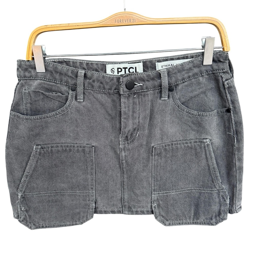 PTCL Skirt Womens Small Gray Denim Cargo Utility Pockets Mini Ethikal Streetwear